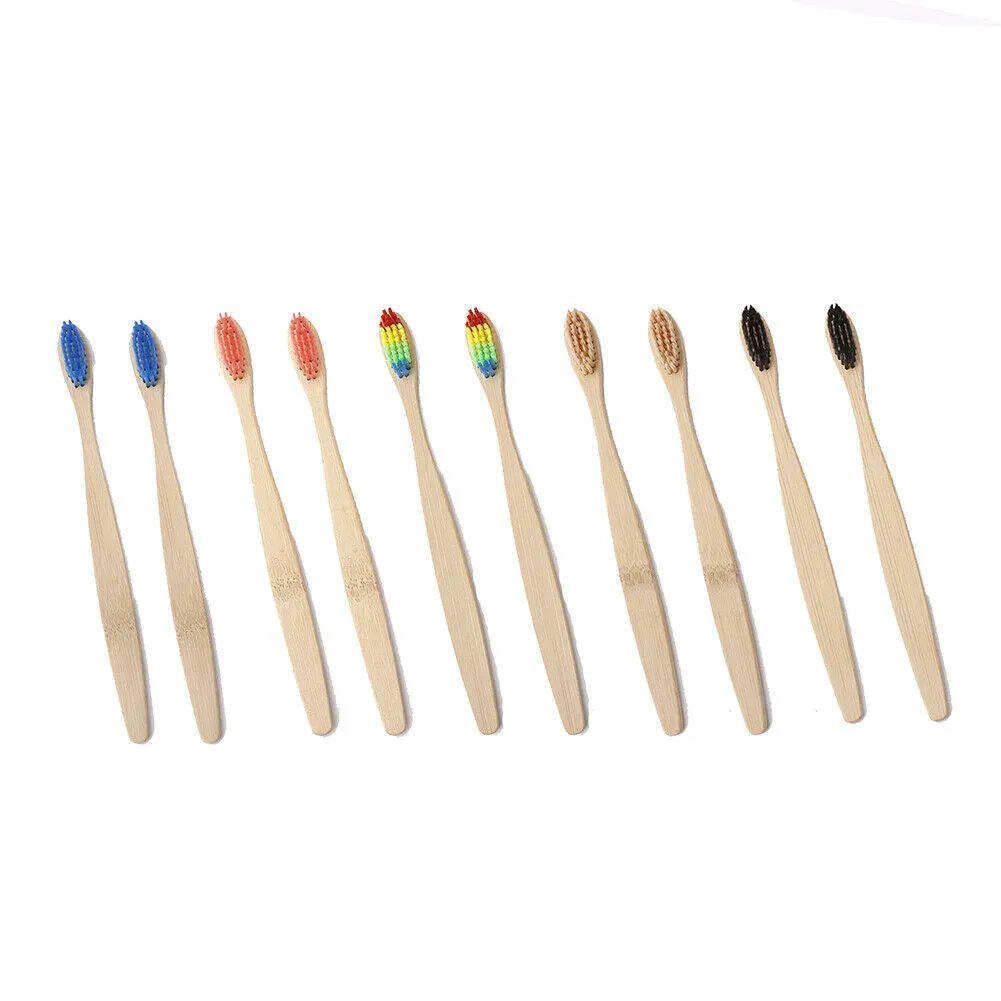 10-20Pcs Bamboo Toothbrush 100% Natural Organic Medium Bristle BPA-Free Bristles