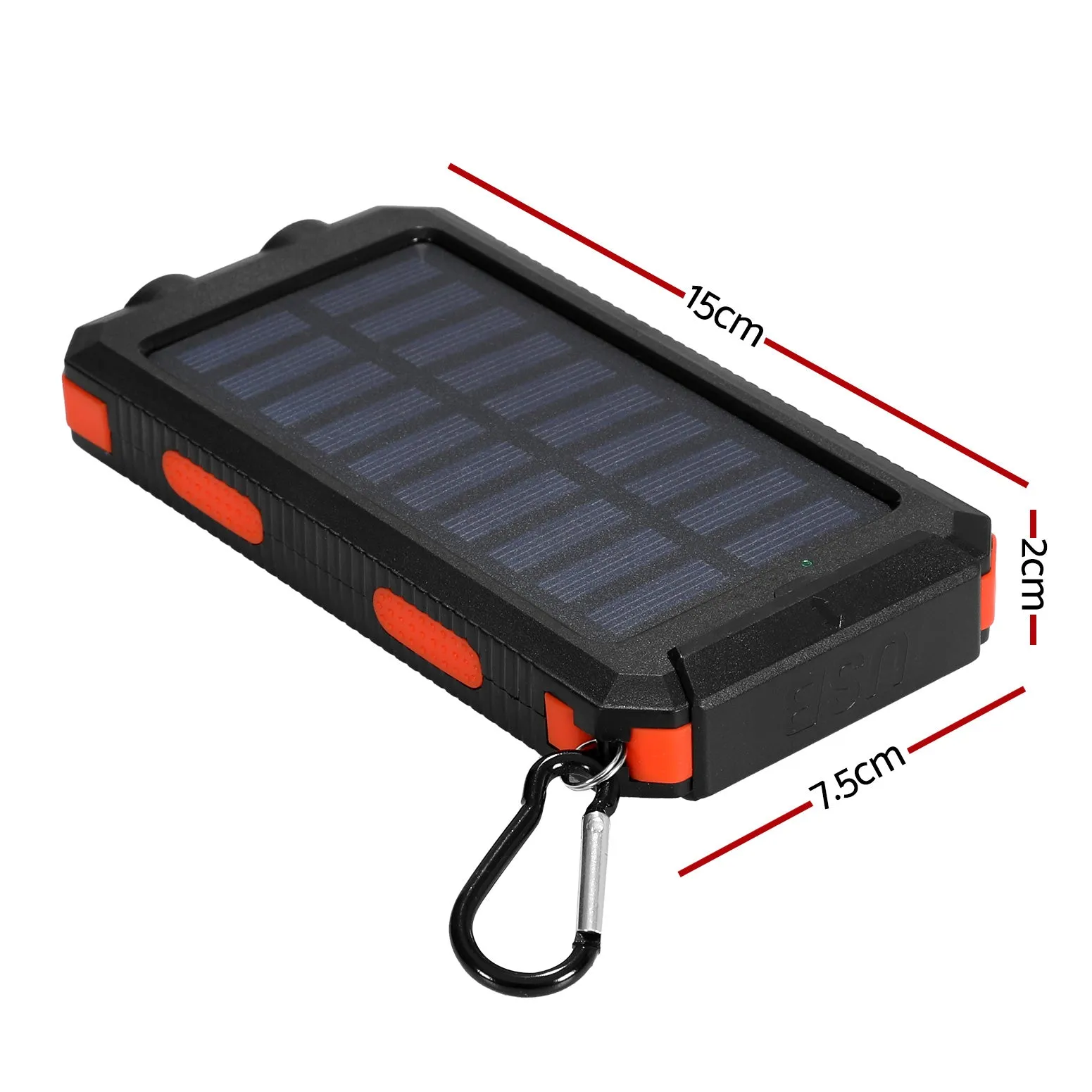 10000mAh Solar Power Bank Dual USB, LED Light, Water-Resistant