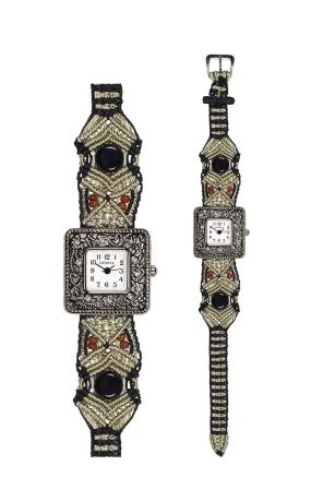 101A - Wide with Antique Style Square Marcasite Watch