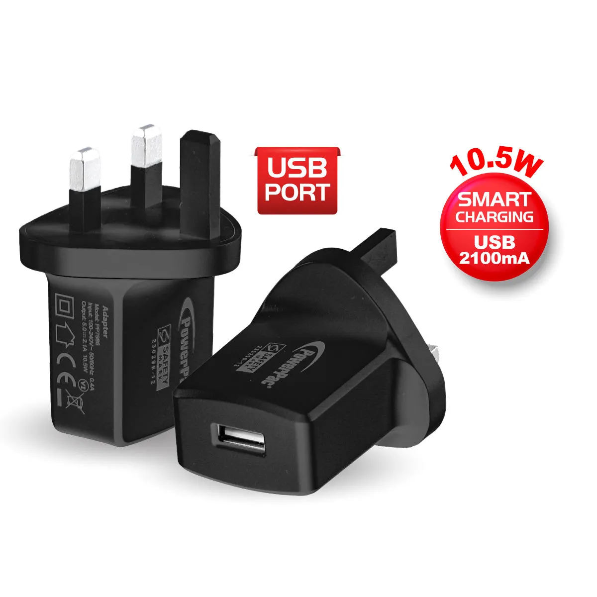 10.5W Charger Fast Charge QC3.0, PD 3.0 USB Smart Charger, TYPE A (PP7986) Black