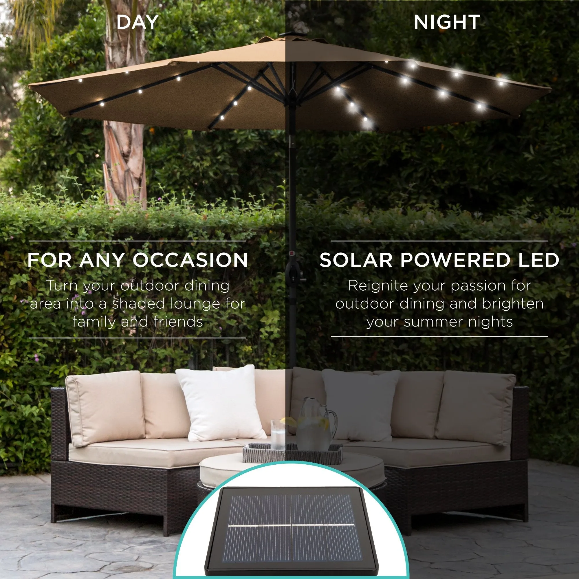 10ft Solar Patio Umbrella w/ USB Charger, Portable Power Bank