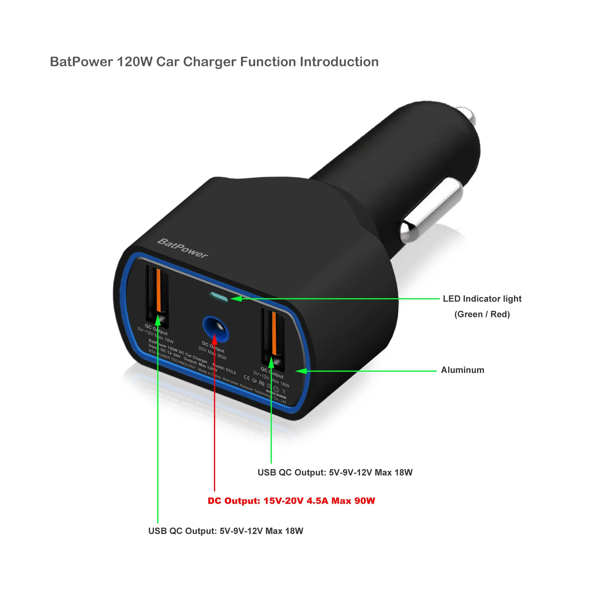 120W Laptop Car Charger High Power Delivery for Lenovo Laptop Car Charger DC 12v-24v Auto Charger Vehicle Charger CCL2