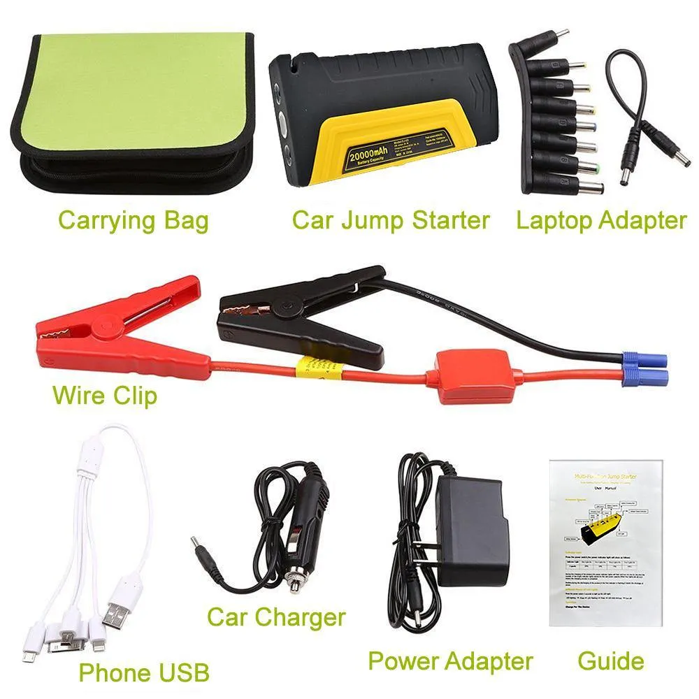 12V Portable 2 USB Red Car 20000mAh Power Bank Jump Starter Emergency Battery Kit by Modes