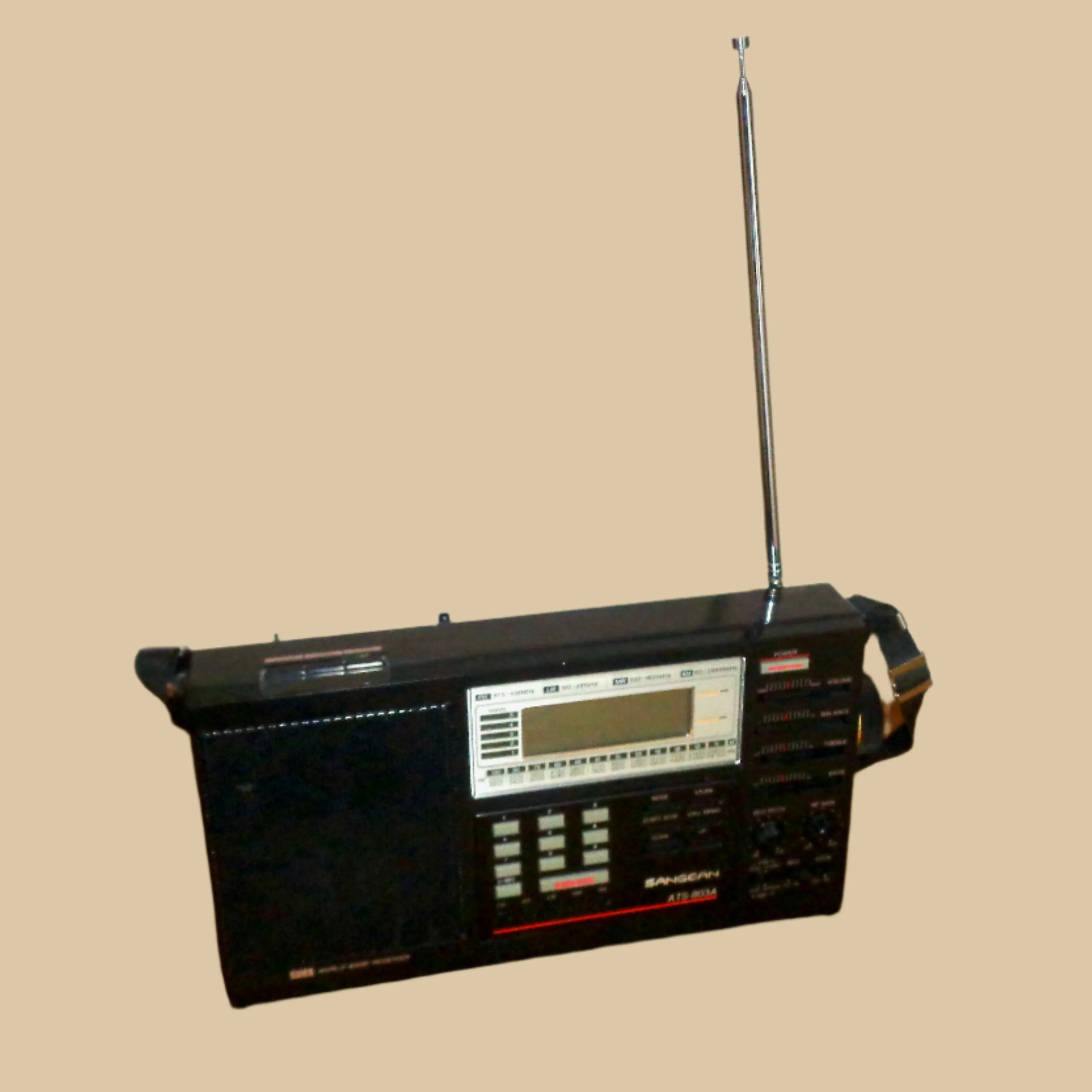 1990s Portable PLL Sangean AM / FM/ MW / LW Radio Model ATS 803A In Black