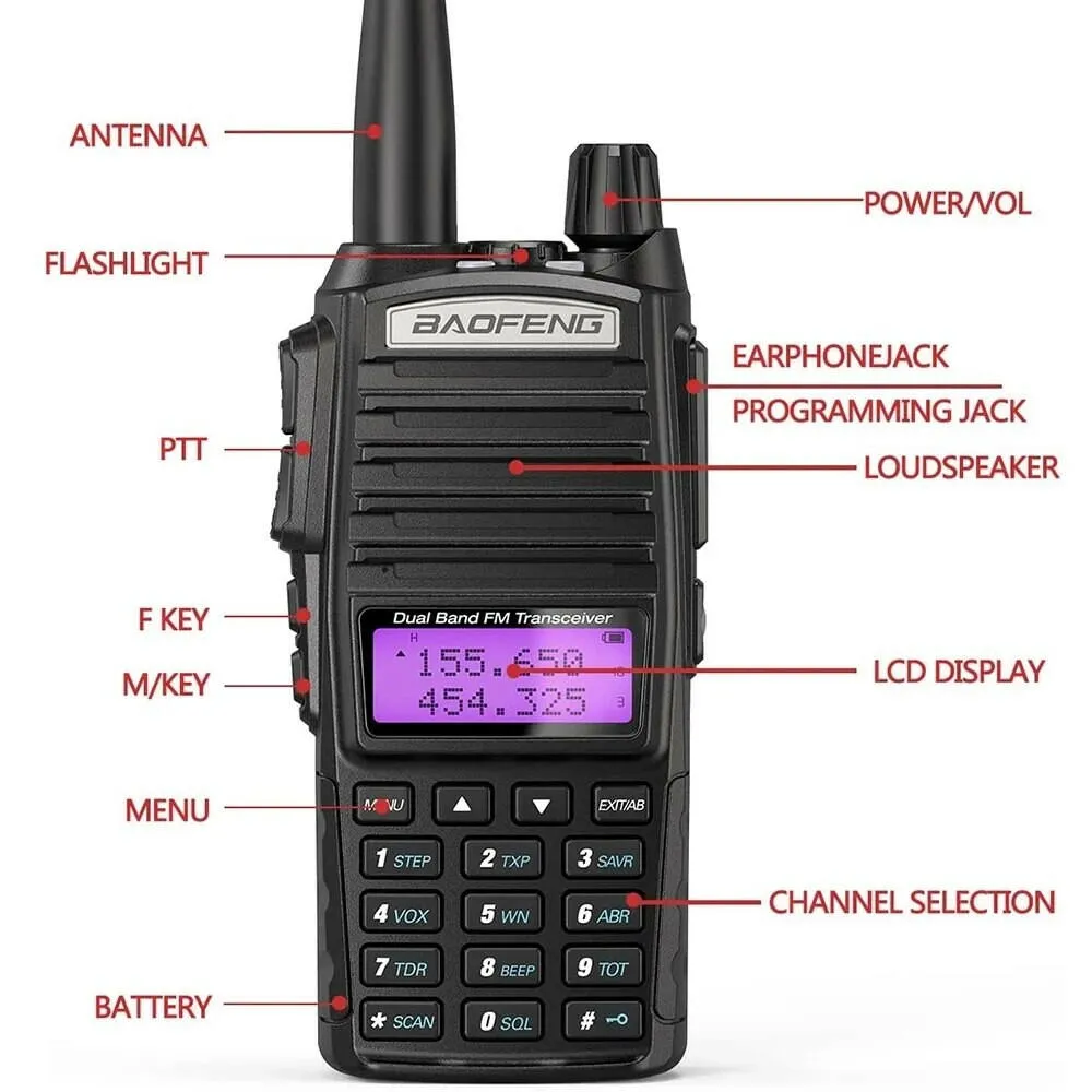 1PC BAOFENG UV82X 5W Walkie Talkie Dual Band CB Amateur Portable Two Way Radio, Long Range UV-82 Updated UHF VHF