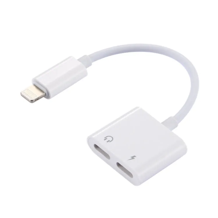 2 in 1 8 Pin Male to 8 Pin Charging   8 Pin Audio Female Earphone Adapter with Call Function, Support IOS 10.3.1 or Above(White)