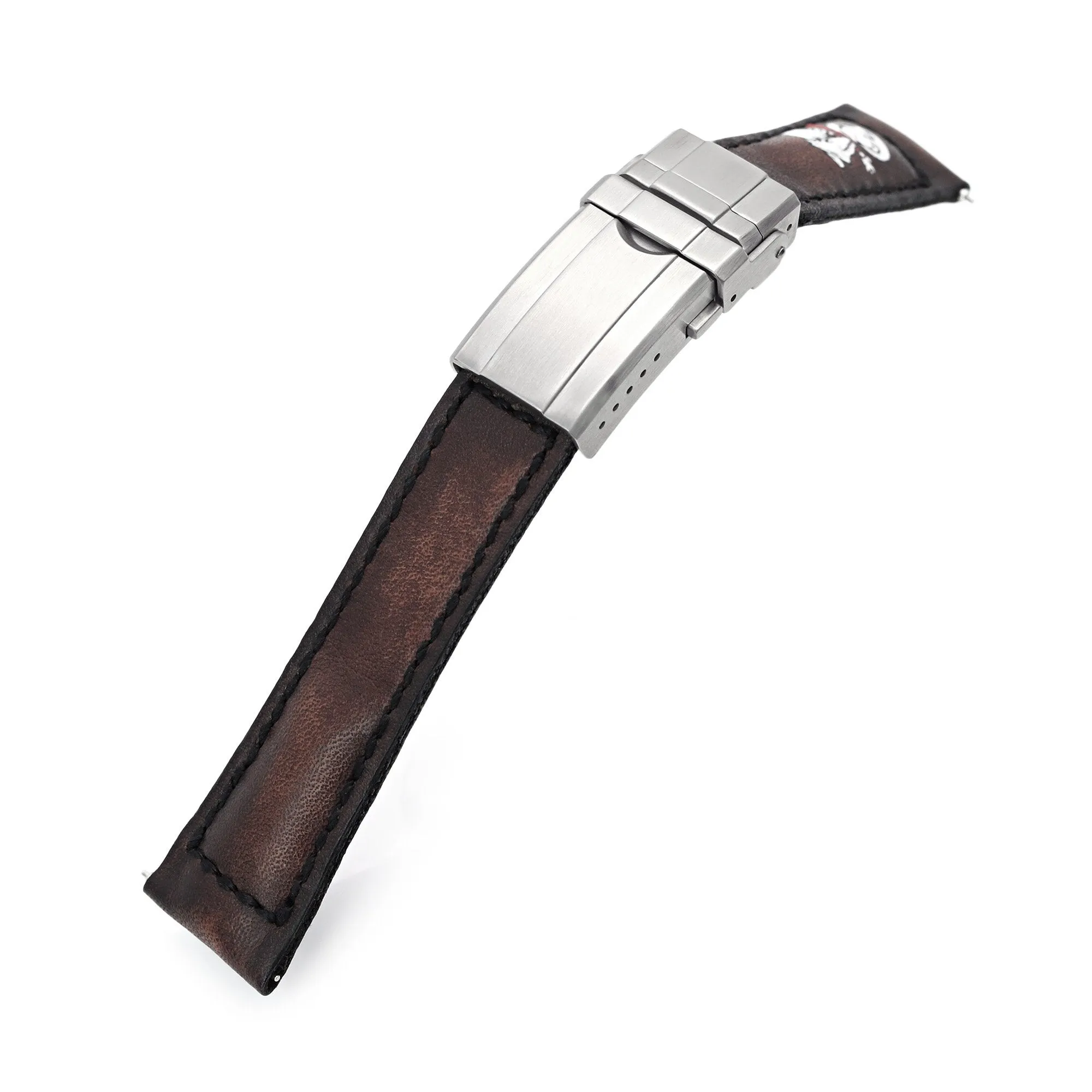 20mm Gunny X MT Dark Brown Handmade Quick Release Leather Watch Strap One-piece, Turning Clasp - Minimalist Snoopy