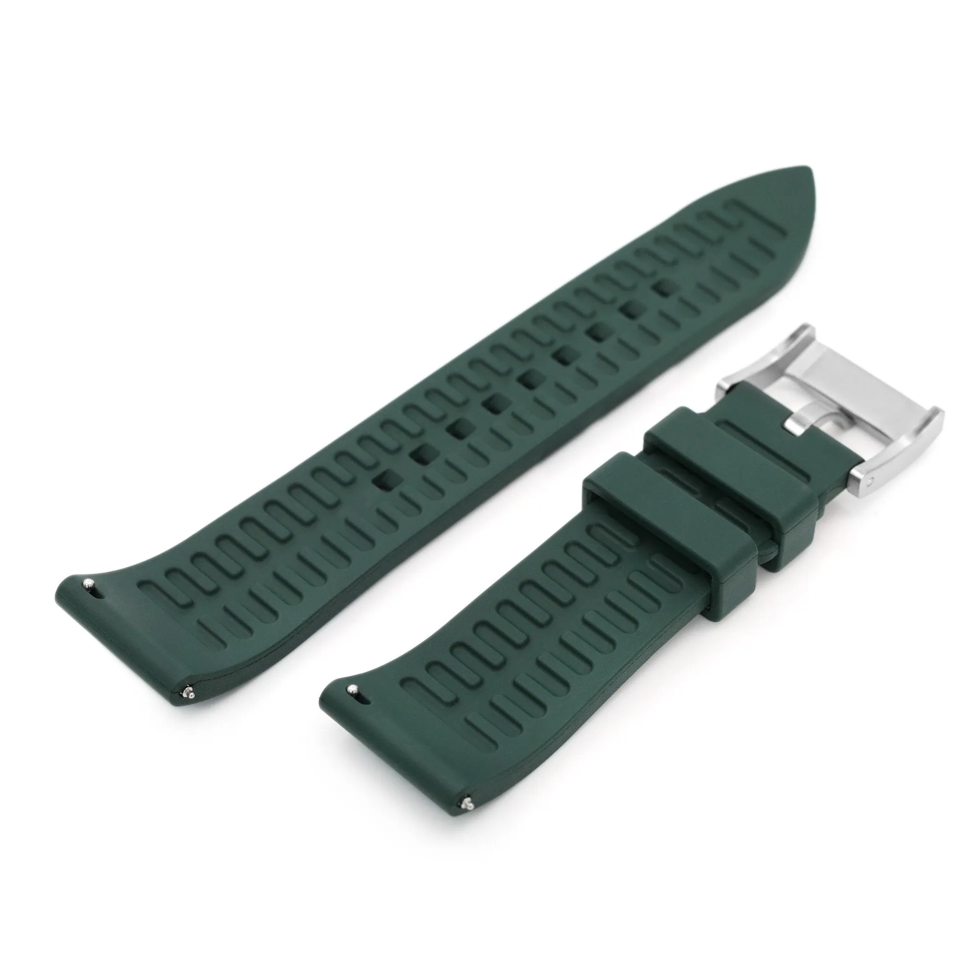 20mm or 22mm Straight End Emerald Green FKM Rubber Quick Release Watch Band, Brushed