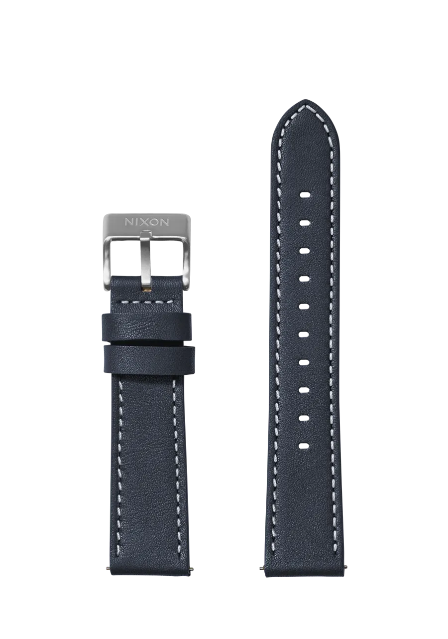 20mm Stitched Leather Band - Navy