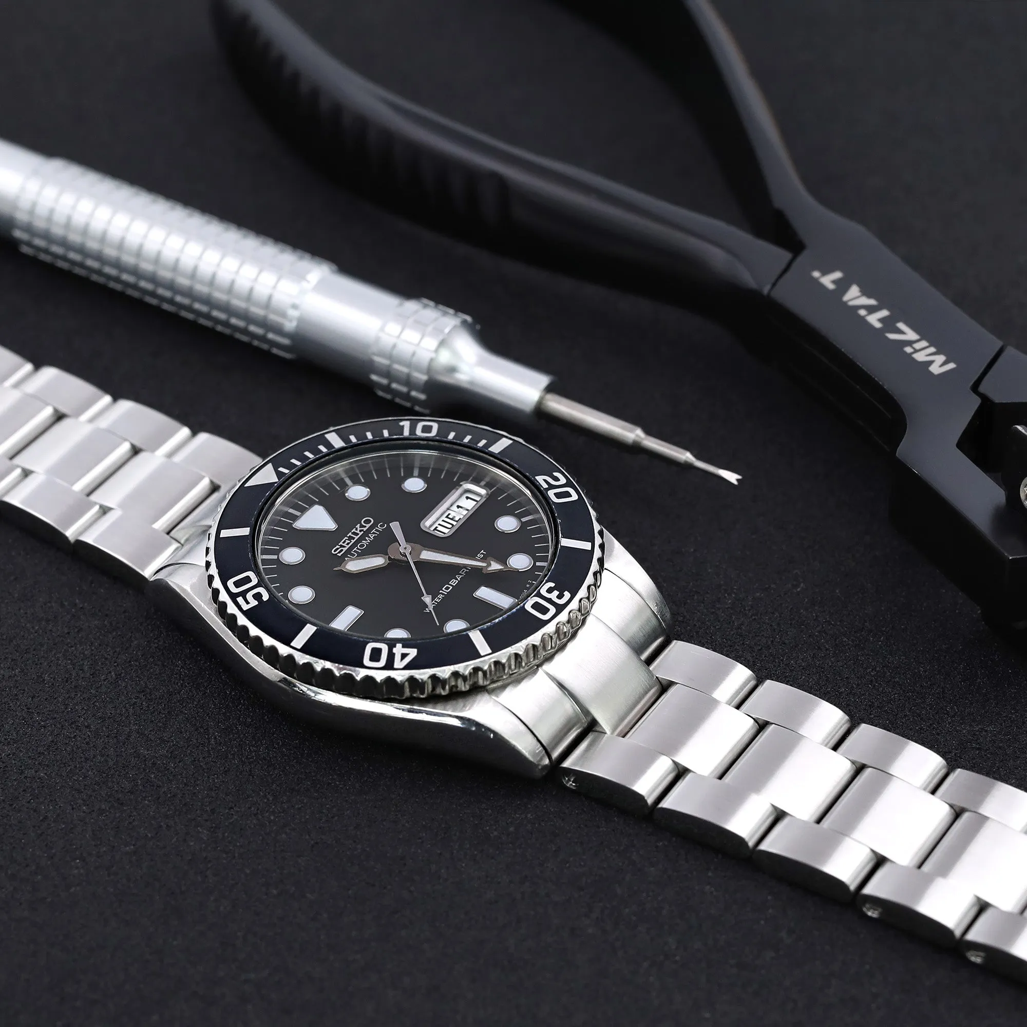 20mm Super-O Boyer Watch Band compatible with Seiko SKX023 Mid-size Diver, Diver Clasp Brushed