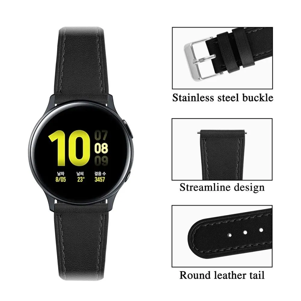 20mm Universal cowhide genuine leather watch strap - Black