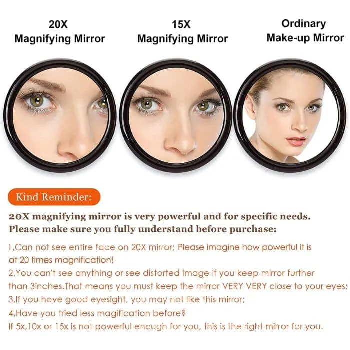 20x Magnifying Hand Mirror With Suction Cups Use For Makeup Application(15 Cm Black)