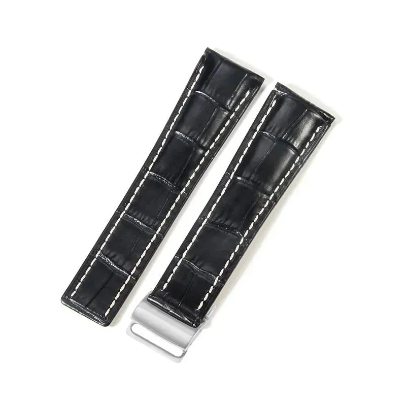 22mm 24mm Black Brown Blue Bamboo Grain Cowhide Watch Strap