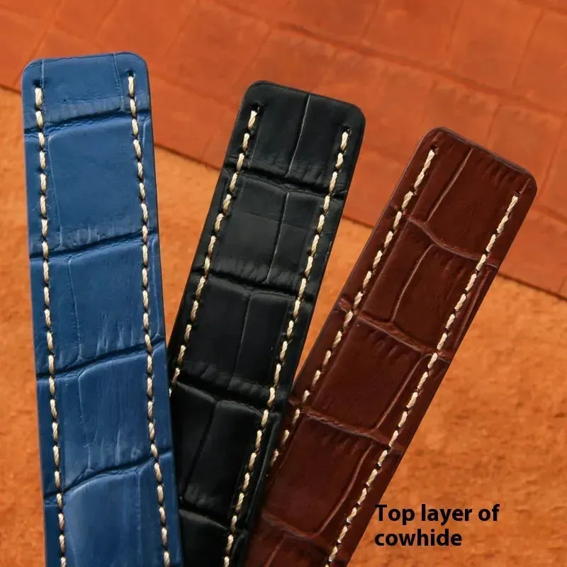 22mm 24mm Black Brown Blue Bamboo Grain Cowhide Watch Strap