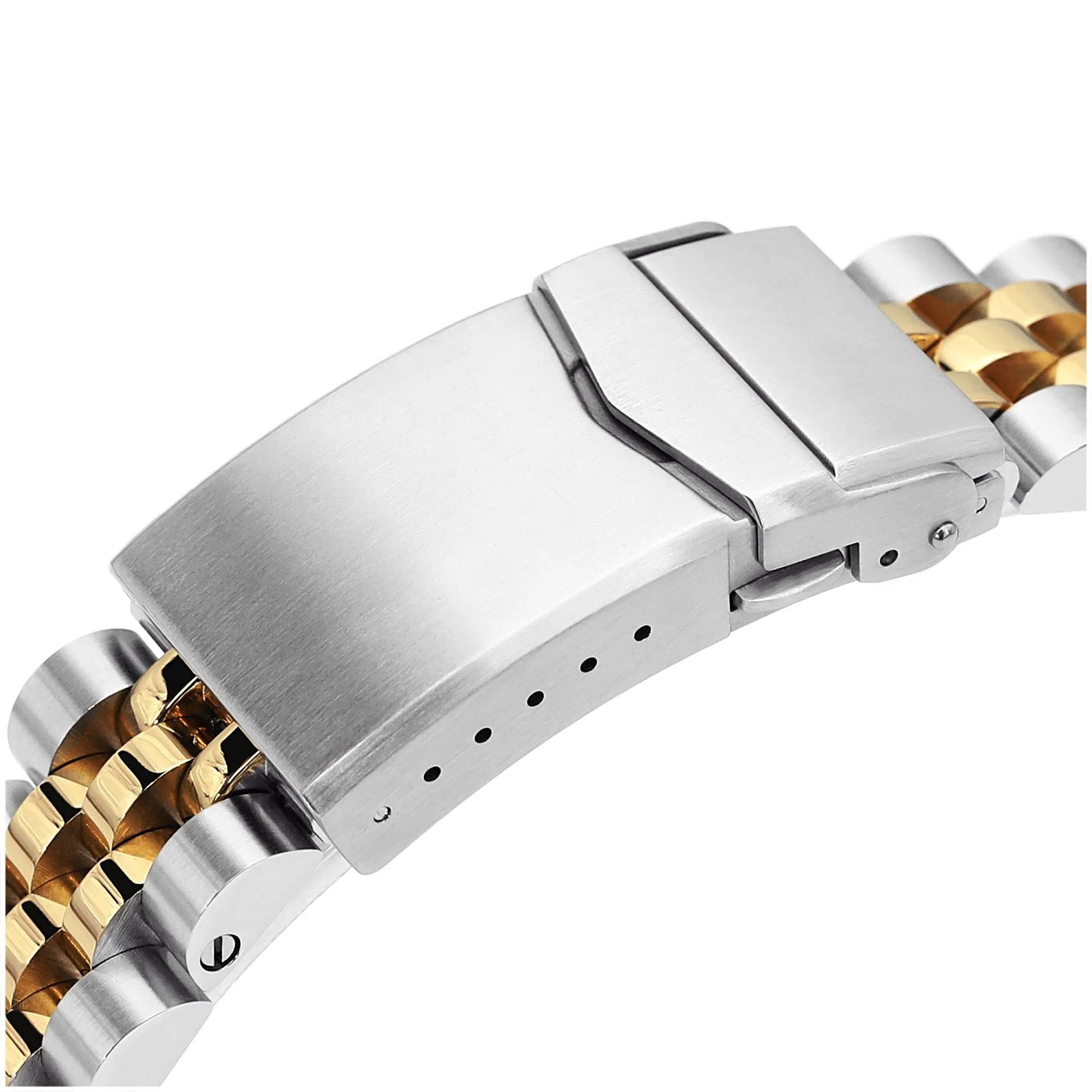 22mm Angus-J Louis JUB Watch Band for Seiko SKX007 SKX009 SKX011, Stainless Steel - Two Tone IP Gold Polished Center Links, V Diver Clasp