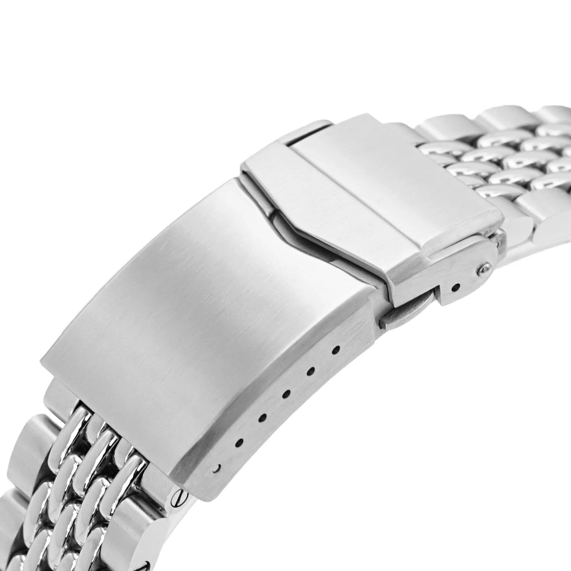 22mm Goma BOR Watch Band for Seiko SKX007 SKX009 SKX011, Stainless Steel - Brushed, Polished Center Links, V Diver Clasp