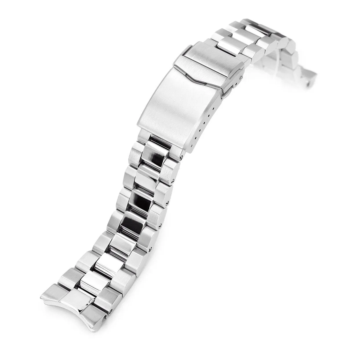 22mm Hexad Watch Band for Seiko Samurai SRPB51 SRPB09 SRPC93, Stainless Steel - Brushed, Polished Center Links, V Diver Clasp