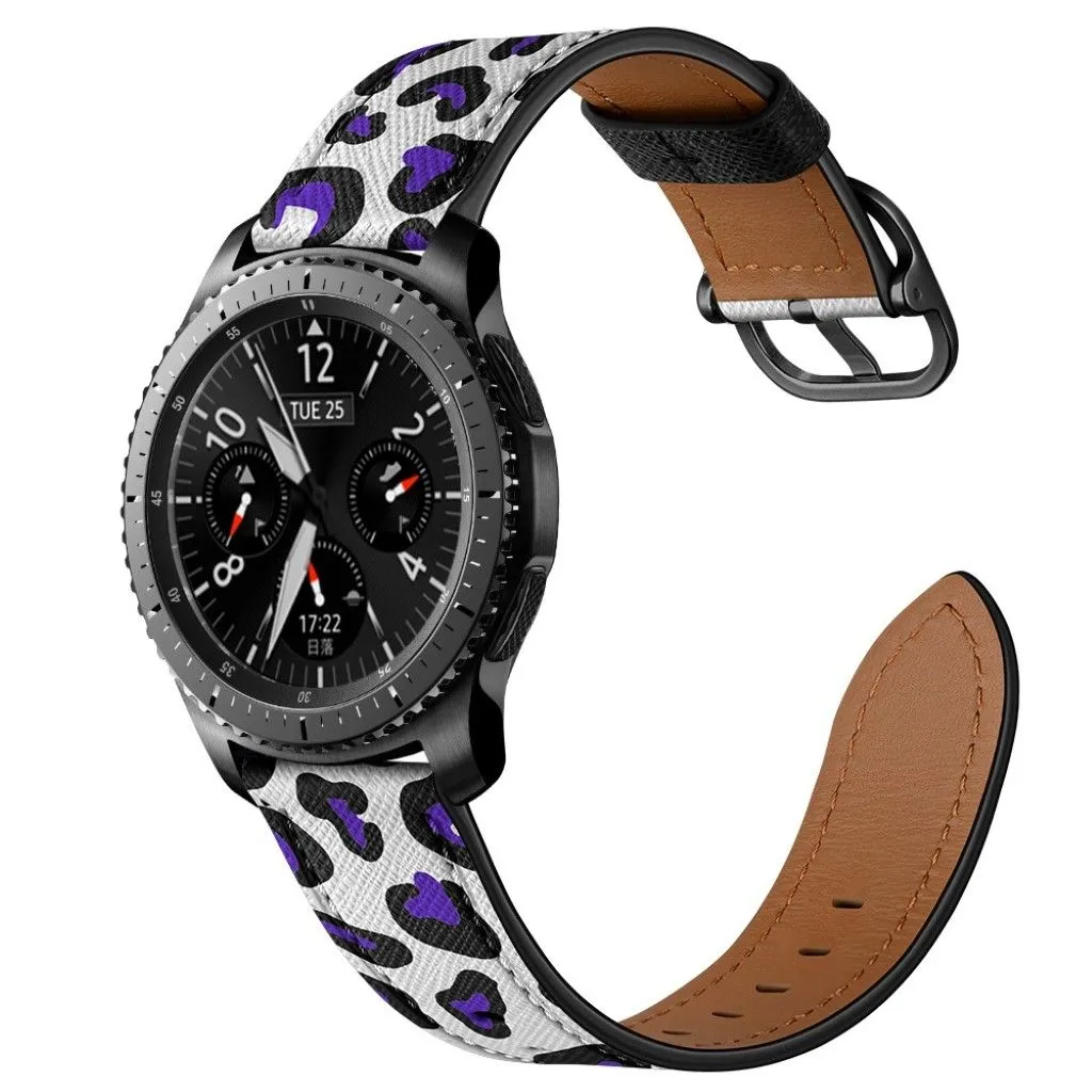 22mm Universal stylish genuine leather watch strap - Purple Leopard Print