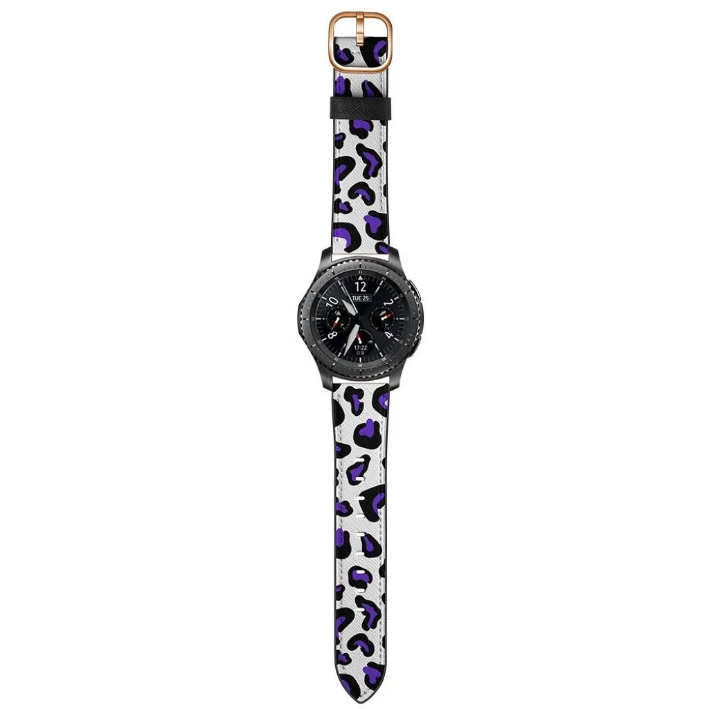 22mm Universal stylish genuine leather watch strap - Purple Leopard Print