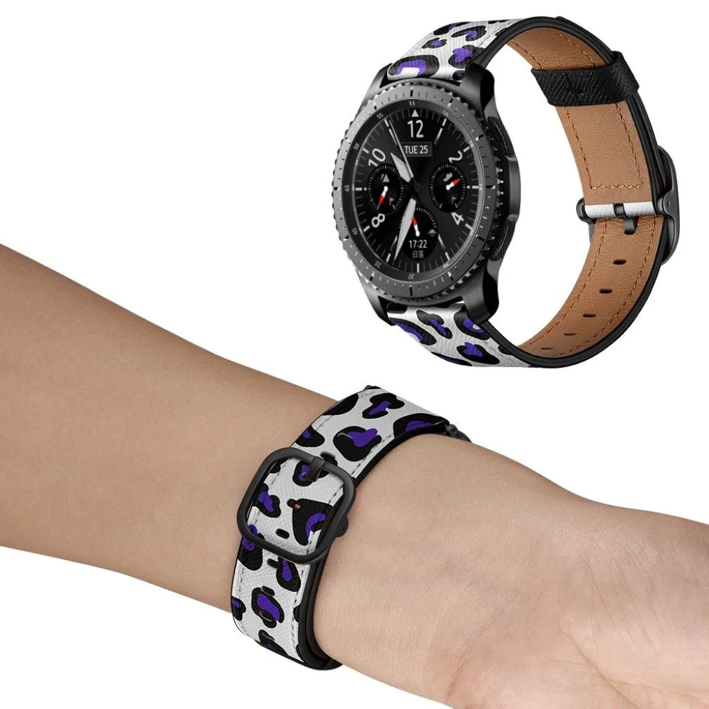 22mm Universal stylish genuine leather watch strap - Purple Leopard Print