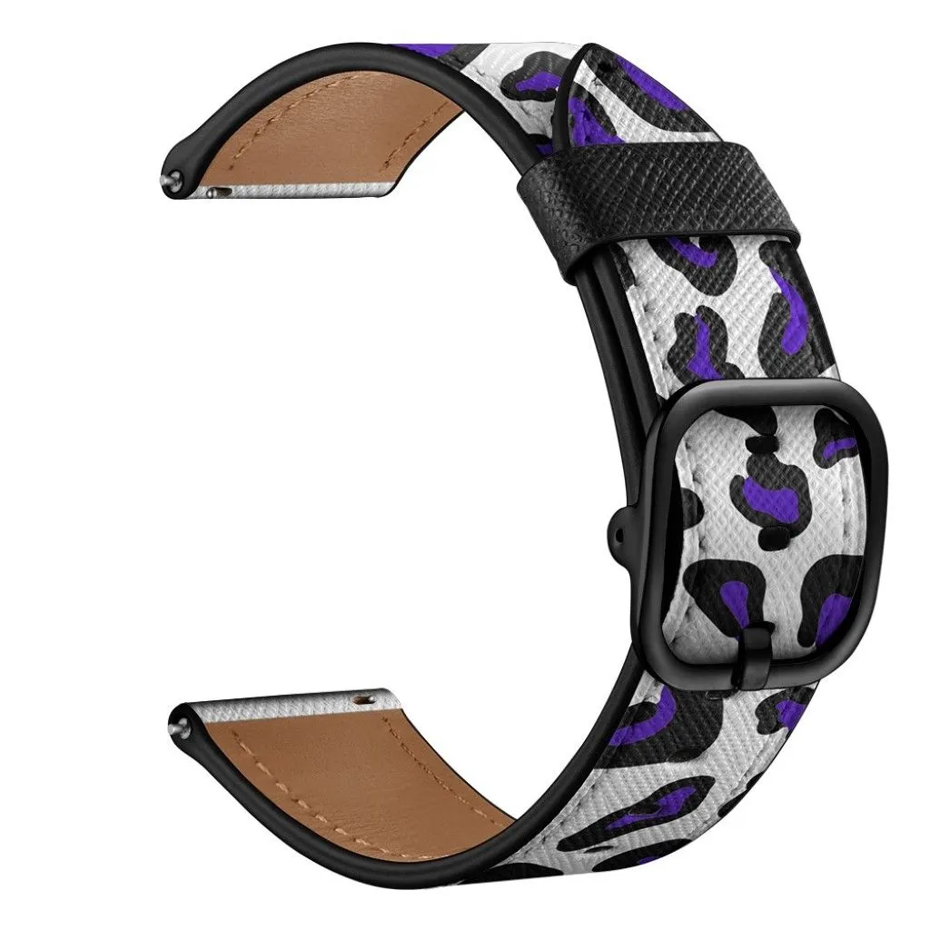 22mm Universal stylish genuine leather watch strap - Purple Leopard Print