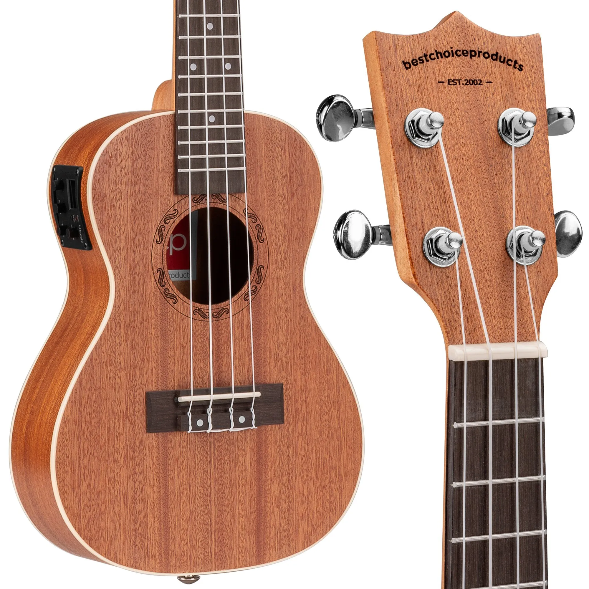 23in Acoustic Electric Concert Sapele Ukulele Starter Kit w/ Built-in Tuner