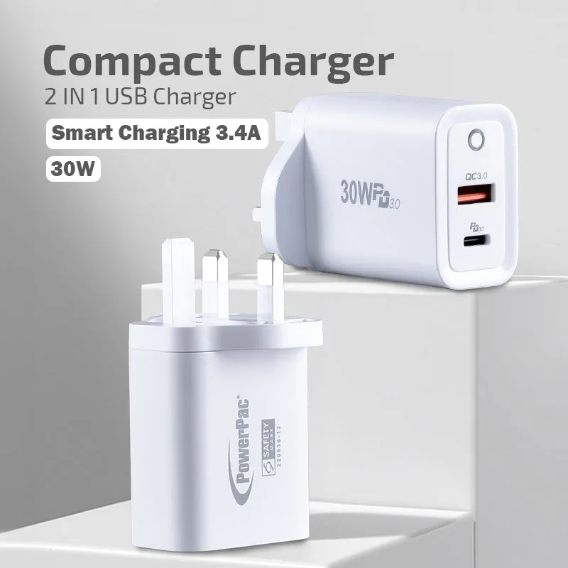 30W Charger Fast Charge QC3.0, PD 3.0 USB Smart Charger, TYPE A, TYPE C (PP7983)