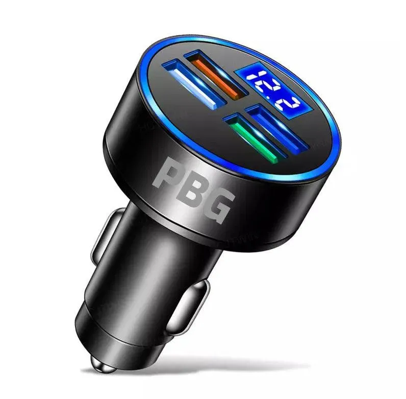 4-Port LED Car Charger with Voltage Display & 10FT iPhone Cable - Fast, Durable & Universal