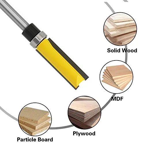 4Pcs Pattern Flush Trim Router Bit Set 1/4 inch Shank Template Router Bits 1/2 inch Cutting Dia Woodworking Router Tool by CHoiKWong (1/2 inch Cutting Diameter, yellow)