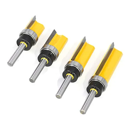 4Pcs Pattern Flush Trim Router Bit Set 1/4 inch Shank Template Router Bits 1/2 inch Cutting Dia Woodworking Router Tool by CHoiKWong (1/2 inch Cutting Diameter, yellow)