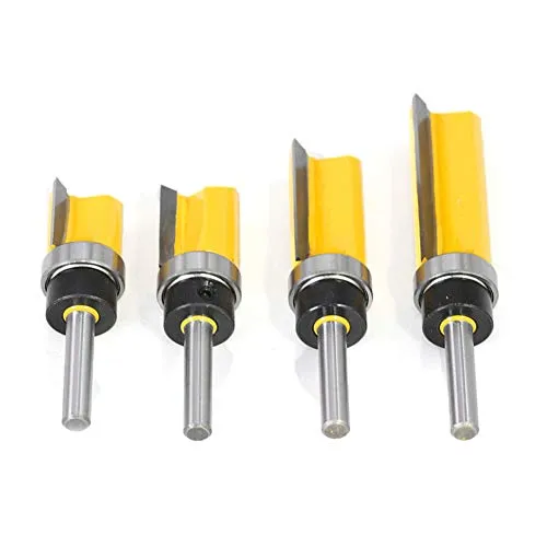 4Pcs Pattern Flush Trim Router Bit Set 1/4 inch Shank Template Router Bits 1/2 inch Cutting Dia Woodworking Router Tool by CHoiKWong (1/2 inch Cutting Diameter, yellow)