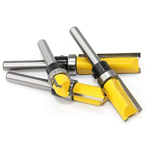 4Pcs Pattern Flush Trim Router Bit Set 1/4 inch Shank Template Router Bits 1/2 inch Cutting Dia Woodworking Router Tool by CHoiKWong (1/2 inch Cutting Diameter, yellow)