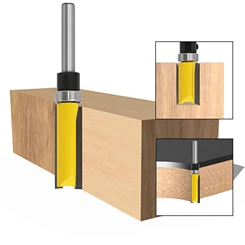 4Pcs Pattern Flush Trim Router Bit Set 1/4 inch Shank Template Router Bits 1/2 inch Cutting Dia Woodworking Router Tool by CHoiKWong (1/2 inch Cutting Diameter, yellow)