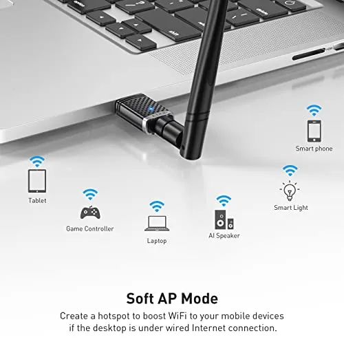 AC 1300M USB WiFi Adapter, 2.4G/5G Wireless WiFi Dongle For Windows 11 / 10/ 8/ 7/ XP Mac 10.7 to 10.15 Support Laptop Desktop PC Gaming