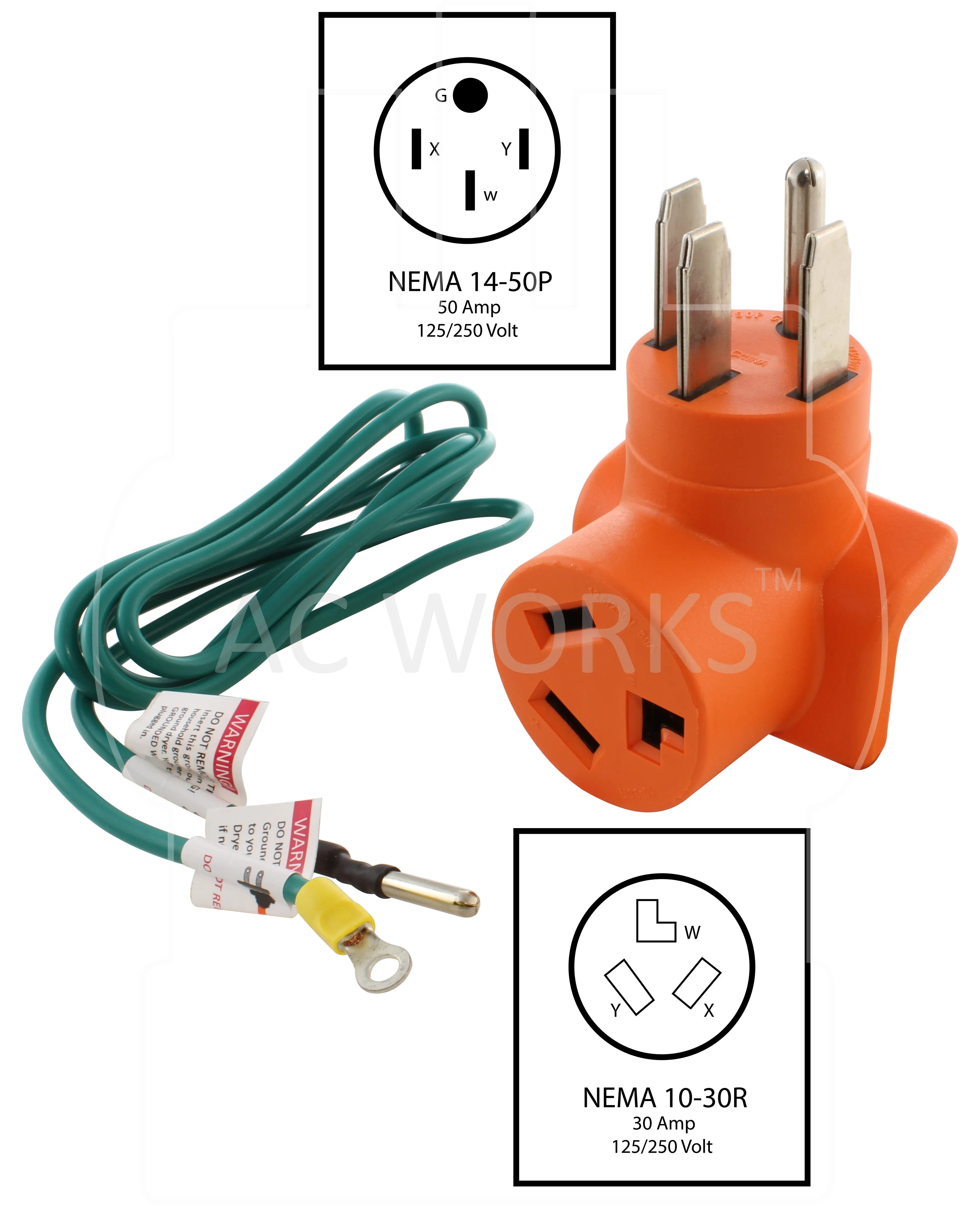 AC WORKS® [AD14501030] 14-50P 50A 4-Prong Plug to 10-30R 3-Prong Dryer Outlet