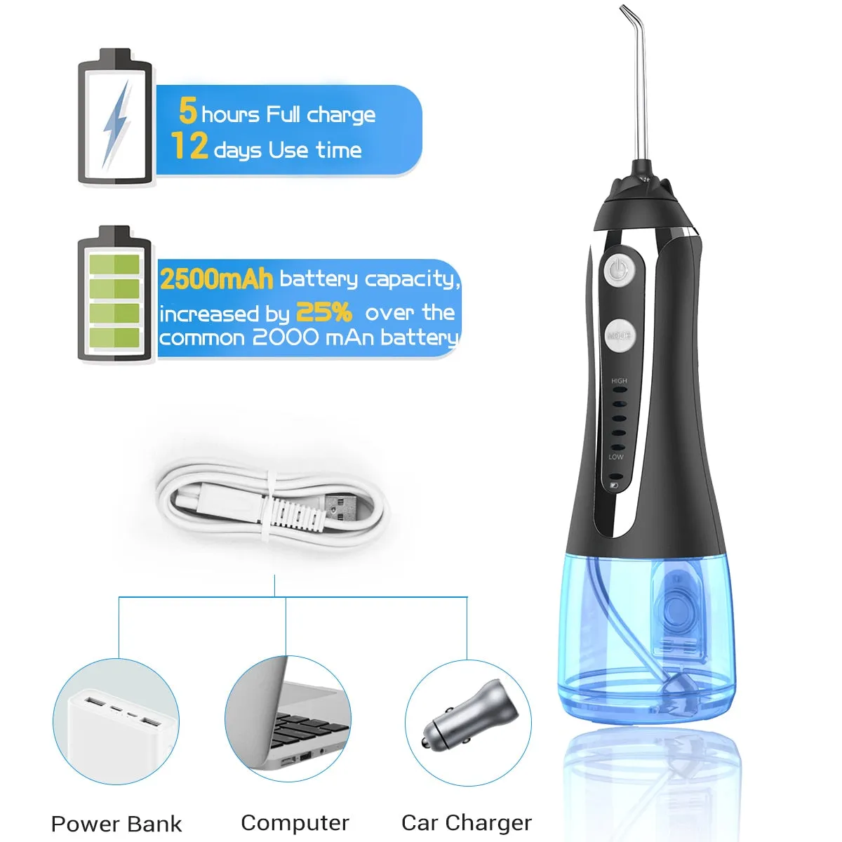 AG portable oral irrigator usb rechargeable water flosser Dental Water Jet 300ML 5 Modes Water Tank Waterproof Teeth Cleaner 0ral irrigator