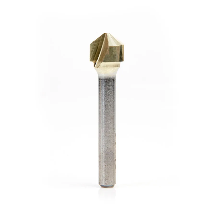 Amana - A45781 Carbide V-Groove 108 Deg. Folding for Composite Material Panels Like TCM, CCM, ACM, 0.090 Inch Tip Width x 5/32 x 1/2 Dia. x 1/4 Inch Shank ZrN Coated Router Bit