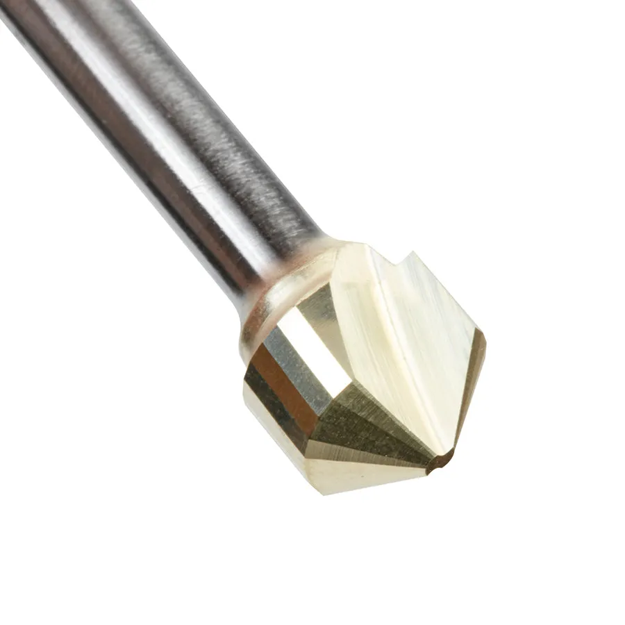 Amana - A45781 Carbide V-Groove 108 Deg. Folding for Composite Material Panels Like TCM, CCM, ACM, 0.090 Inch Tip Width x 5/32 x 1/2 Dia. x 1/4 Inch Shank ZrN Coated Router Bit