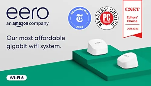 Amazon eero 6  mesh wifi router (newest model) - Say goodbye to wifi dead spots, Coverage up to 3,000 sq. ft., Connect 75  devices, 2-Pack