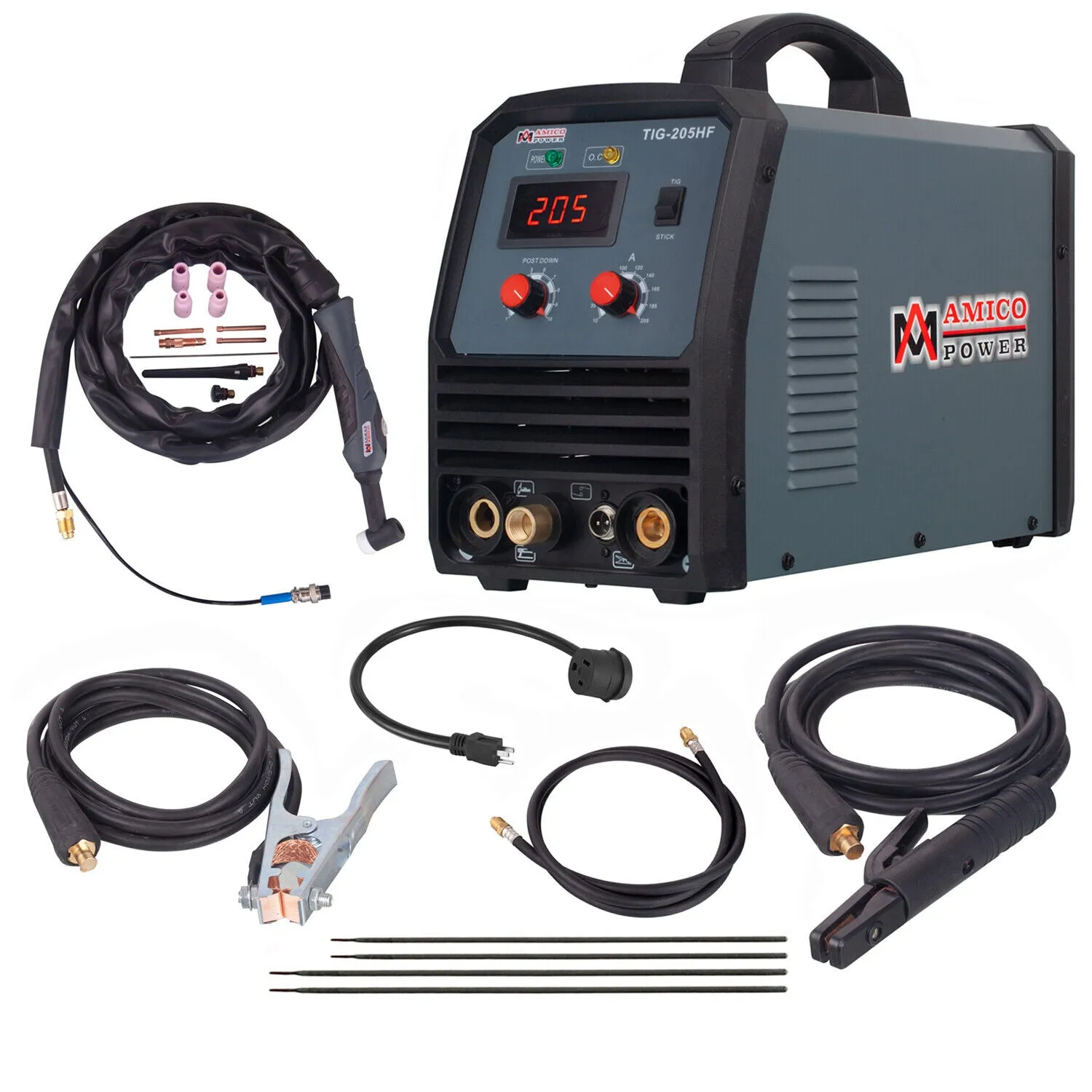 Amico Electric TIG-205HF 100-250V Wide Voltage 205 Amp HF-TIG Stick Arc DC Inverter Welder New