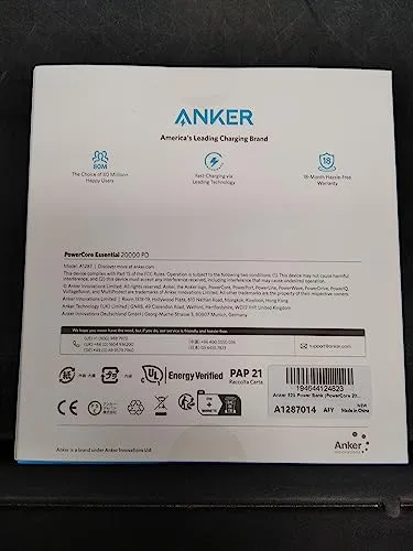 Anker Portable Charger, USB-C Power Bank 20000mAh with 20W Power Delivery, 525 Power Bank (PowerCore Essential 20K PD) for iPhone 15/15 Pro /15 Pro Max/14/14 Pro, Samsung, iPad Pro, and More