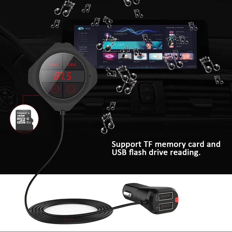 ANLUD Bluetooth Handsfree Car Kit Wireless FM Modulator Magnetic Sticker Dual USB Charge FM Transmitter Bluetooth Car MP3 Player