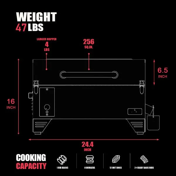 ASMOKE AS350 24" Burgundy Red Portable Wood Pellet Grill and Smoker