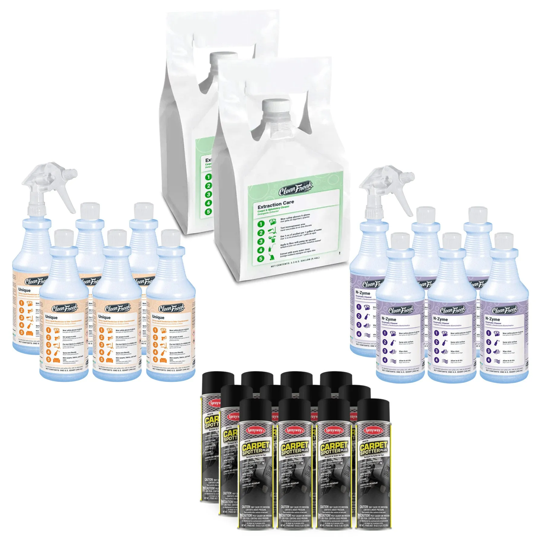 Assorted Carpet Cleaning Chemical Package for Stain Removal & Wet Extraction (4 Different Chemicals)