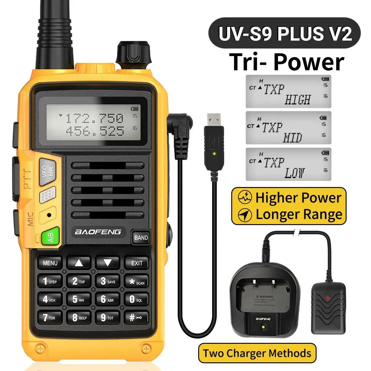 BAOFENG UV S9 Plus V2 10W Powerful Walkie Talkie USB Charger 16 KM Long Range Handheld Dual Band Transceiver UV 5R Two Way Radio