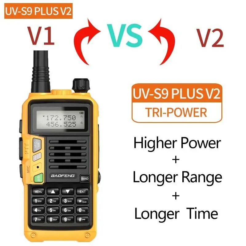 BAOFENG UV S9 Plus V2 10W Powerful Walkie Talkie USB Charger 16 KM Long Range Handheld Dual Band Transceiver UV 5R Two Way Radio