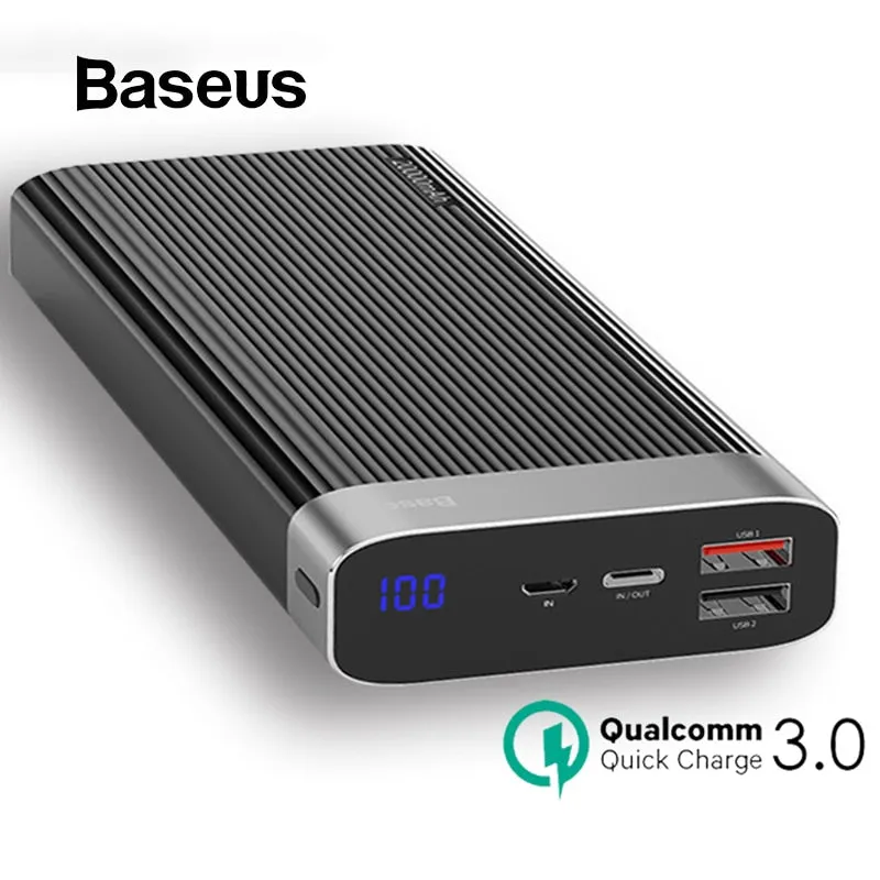 Baseus 20000mAh Power Bank For iPhone Huawei Powerbank USB Type C PD   Quick Charger 3.0 Fast Charging External Battery Pack