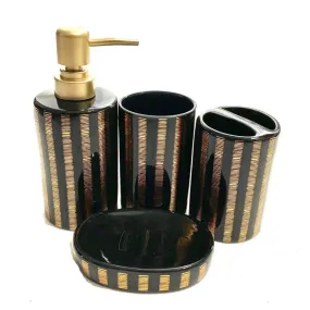 Bathroom Set Black & Gold Stripes (Set of 4Pcs)