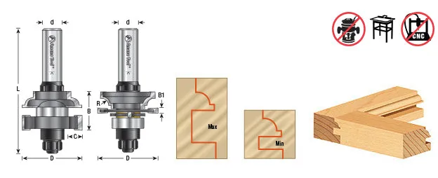 Bead In-Stile & Rail Router Bit Set | 1 5⁄8 Dia x 13⁄64 to 1⁄2 x 3⁄16 Radius x 1⁄2" Shank | 55437 | 738685554371