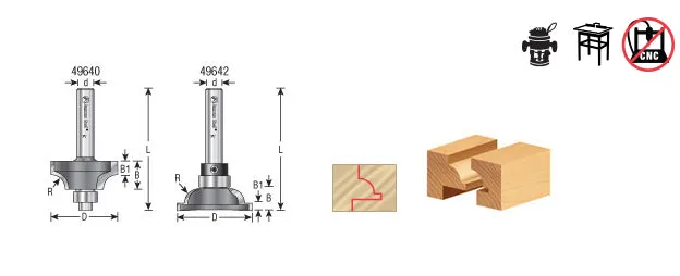 Bead Rail Cutter Router Bit | 1⁄4 Radius x 1 1⁄4 Dia x 5⁄16 x 1⁄4" Shank | 49642 | 738685496428